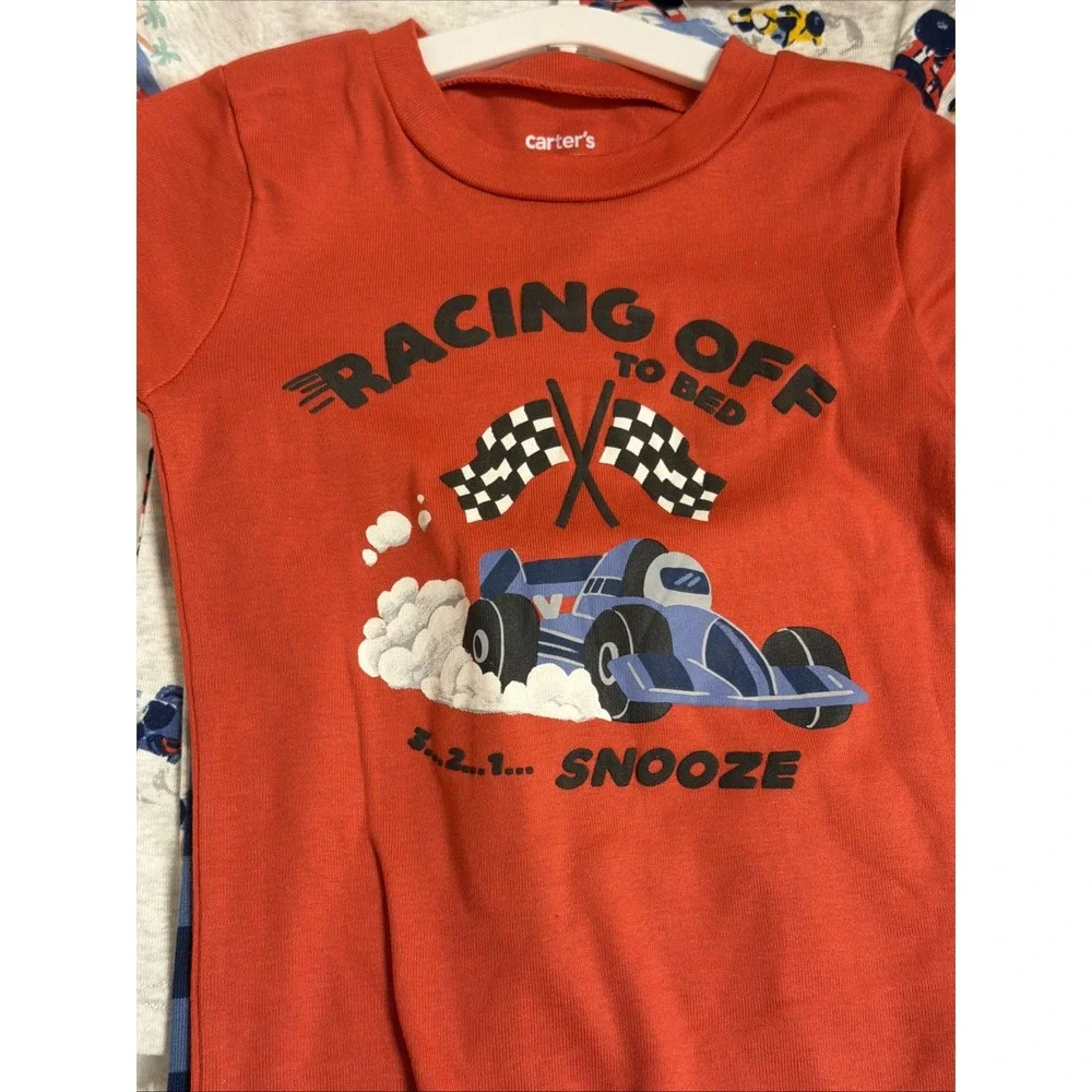 New BOYS CARTERS SZ 3T PAJAMAS RACE CAR Racing Off To Bed Snooze